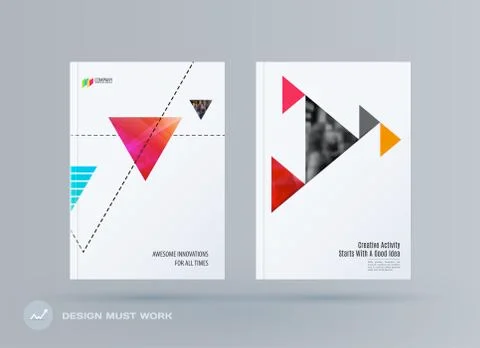 Brochure design triangular template. Colourful modern abstract set, annual Illustrazione stock