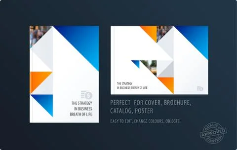 Brochure design triangular template. Colourful modern abstract set, annual Ilustração Stock