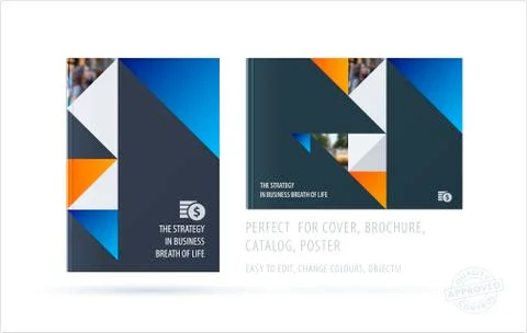 Brochure design triangular template. Colourful modern abstract set, annual Stock Illustration
