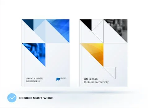 Brochure design triangular template. Colourful modern abstract set, annual Stock Illustration