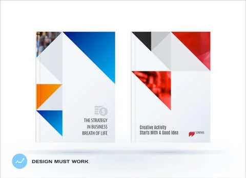 Brochure design triangular template. Colourful modern abstract set, annual Stock Illustration