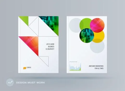Brochure design triangular template. Colourful modern abstract set, annual Stock Illustration