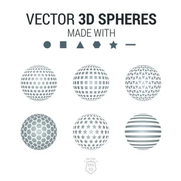 Brochure, flyer with set of 3D sphere of geometric  shapes. Vect Illustrazione stock