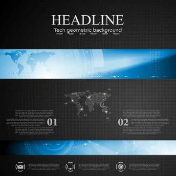 Brochure tech template with blue banner elements Illustrazione stock