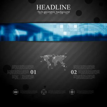 Brochure tech template with blue web header banner Stock Illustration