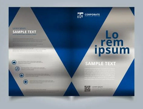 Brochure Template geometric triangle blue color with image background and sim Stock Illustration
