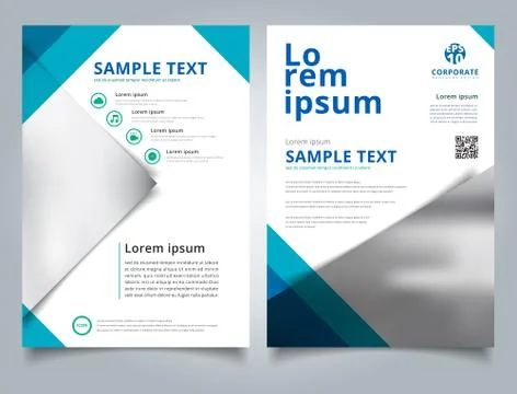 Brochure Template geometric triangle blue color with image background and sim Stock Illustration