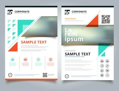 Brochure Template geometric triangle green, orange color background with icon Stock Illustration