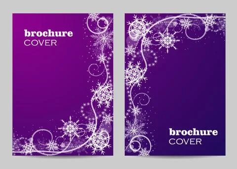 Brochure template layout design. Beautiful winter pattern on violet background Stock Illustration