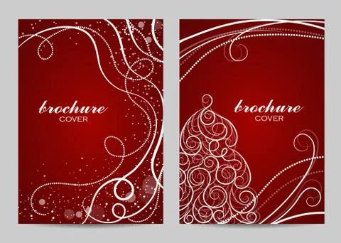 Brochure template layout design. Beautiful winter pattern on red background Stock Illustration