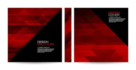 Brochure template with red striped overlapping diagonal triangles. Magazine,  Stock Illustration