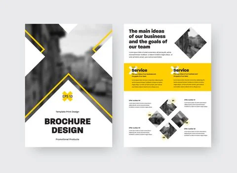 Brochure template with vector illustration, yellow inserts, cross, place for  Stock Illustration