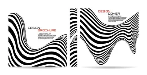 Brochure template wave with black and white striped, futuristic lines. Magazi Stock Illustration