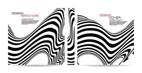 Brochure template wave with black and white striped, futuristic lines. Magazi Stock Illustration