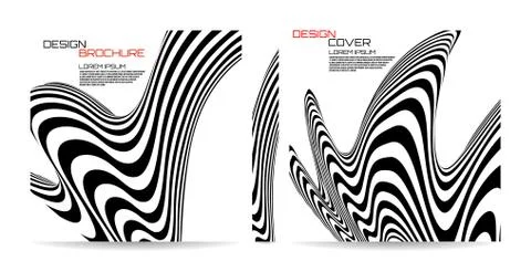 Brochure template wave with black and white striped, futuristic lines. Magazi Stock Illustration