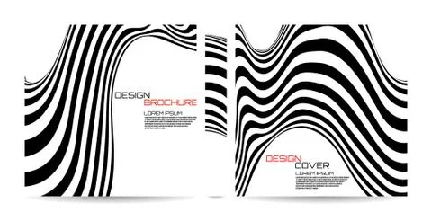 Brochure template wave with black and white striped, futuristic lines. Magazi Stock Illustration