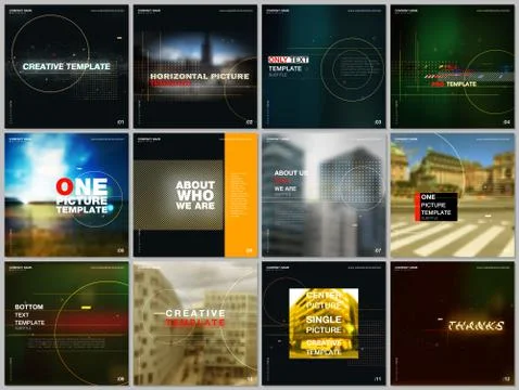 Brochure templates with technology backgrounds, glitches, lines, dots, circles Stock Illustration