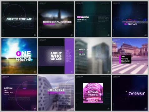 Brochure templates with technology backgrounds, glitches, lines, dots, circles Illustrazione stock