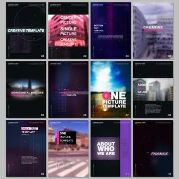 Brochure templates with technology backgrounds, glitches, lines, dots, circles Stock Illustration