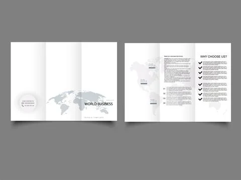 Brochure with world map. Trifold flyer for business. Stock Illustration