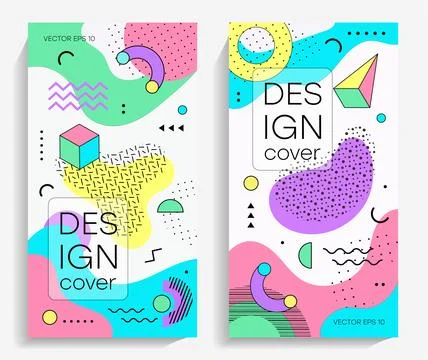 Brochures with memphis design elements Stock Illustration