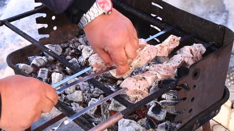 To broil meat. Stock Footage 47847213