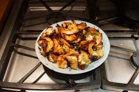 Broiled shrimp with garlic Stock Photos