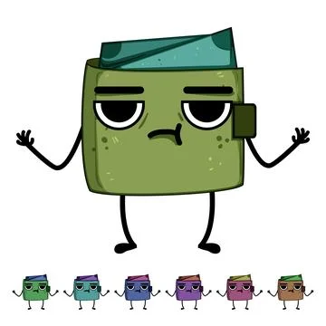 Broke purse character cartoon vector graphic Stock Illustration