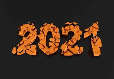 Broken 2021 year on black background. The number 2021 is destroyed Stock Illustration