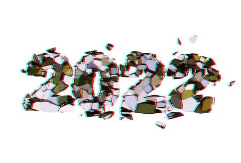 Broken 2022 year isolated on white background. The number 2022 is destroyed - Stock Illustration