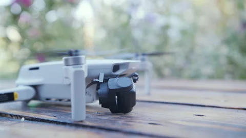 Broken aerial drone camera and gimbal in close up. Check engine drone. Stock Footage 170157217
