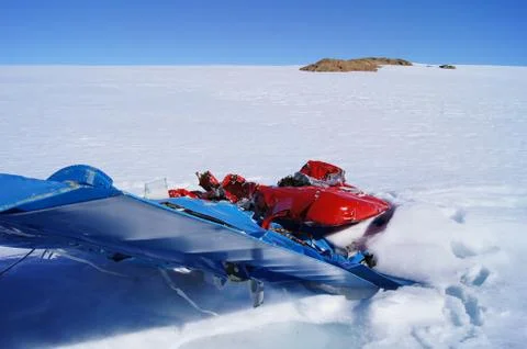 Broken airplane in antarctic Stock Photos