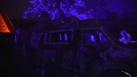 Broken ambulance in halloween theme Stock Footage 73670128