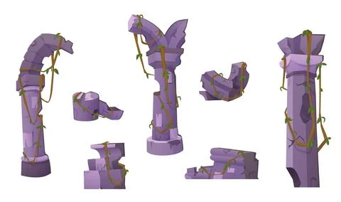 Broken ancient column pieces on white background イラスト素材