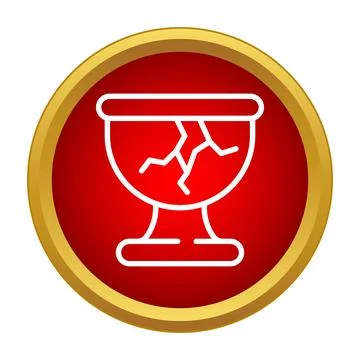 Broken ancient cup icon with red and gold background 스톡 일러스트