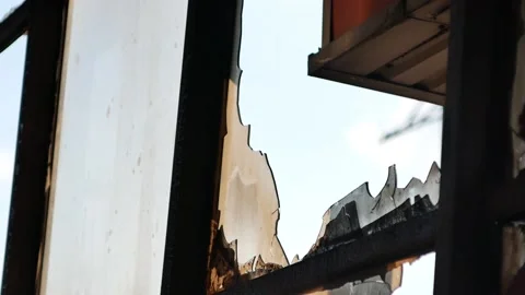 Broken and charred frames and windows  Stock Footage 196986868