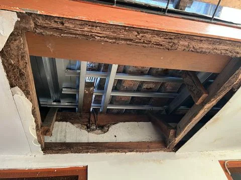 Broken and collapsed house ceiling Stock Photos