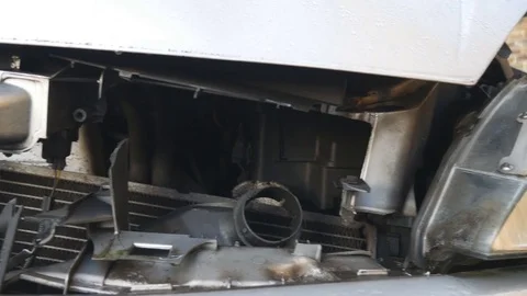 Broken and damaged front of the car. 動画素材 84042290