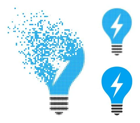 Broken and Halftone Dot Electric Bulb Icon Stock Illustration