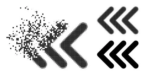 Broken and Halftone Dot Triple Arrowhead Left Icon 库存插图