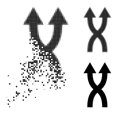 Broken and Halftone Pixel Shuffle Arrows Up Glyph イラスト素材