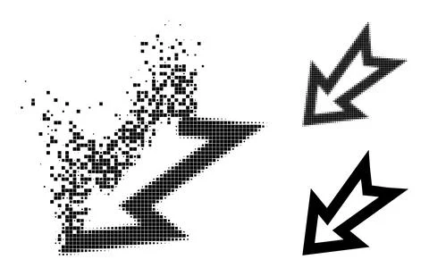 Broken and Halftone Pixelated Arrow Left Down Glyph Illustrazione stock