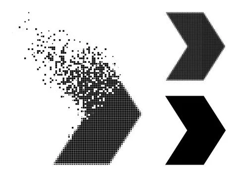 Broken and Halftone Pixelated Direction Right Icon Stock Illustration