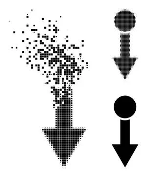 Broken and Halftone Pixelated Pull Down Icon Illustrazione stock