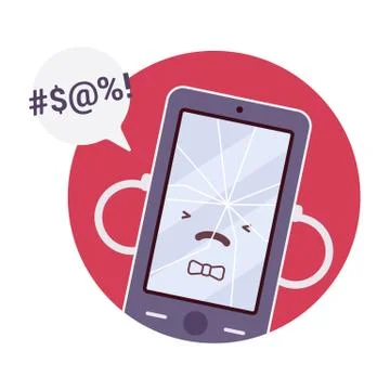 Broken angry boy smartpone Illustrazione stock