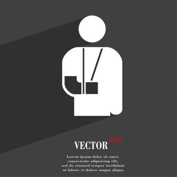Broken arm, disability icon symbol Flat modern web design with long shadow an Stock Illustration