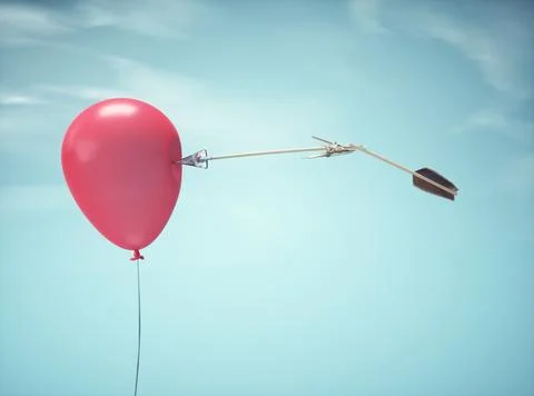 Broken arrow aiming at a red balloon, symbolizing focus Stock Illustration