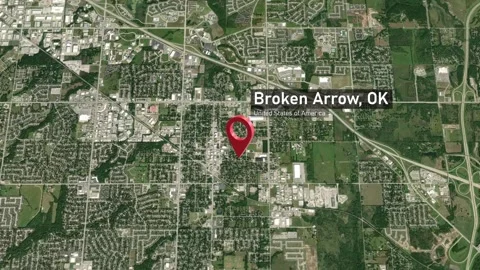 Broken Arrow City Map Zoom (OK, USA) from Space to Earth Stock Footage 295378798