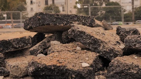 Broken asphalt on construction site Stock Footage 102437601