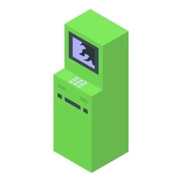 Broken atm showing error message with cracked screen isometric view Stock Illustration